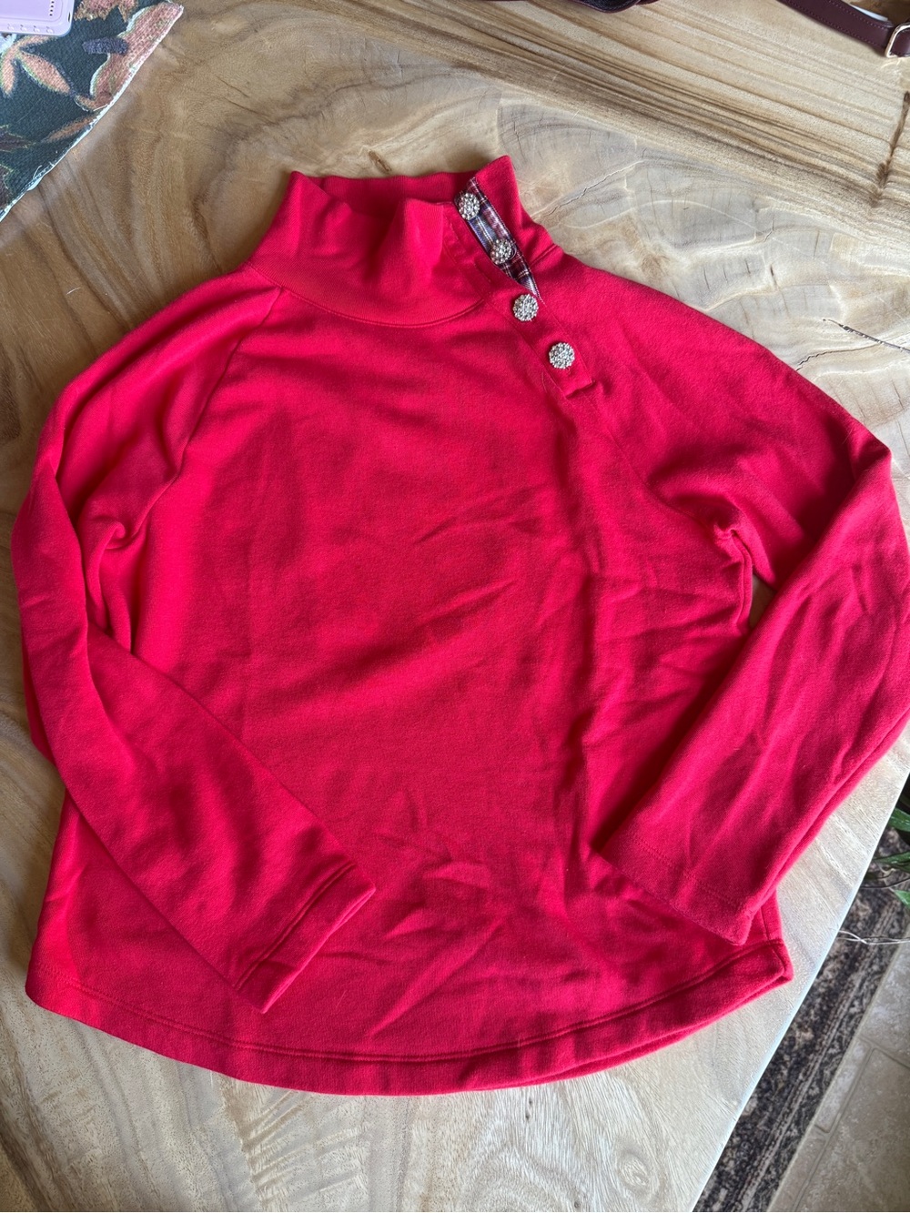 J. Crew Bright Red Button-Accent Mock Neck Sweatshirt
